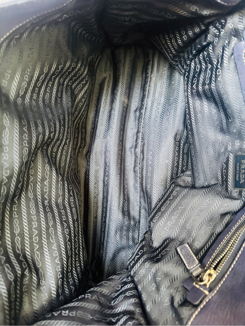 Prada Navy Nylon and Black Leather Double-Pocket Satchel with silver Hardware - Picture 9 of 15
